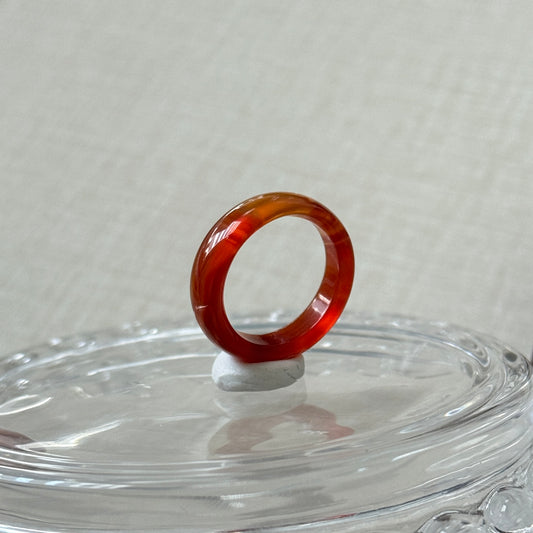 Bicolor Red Orange Chalcedony Agate Ring Bangle US 6 Ring Band