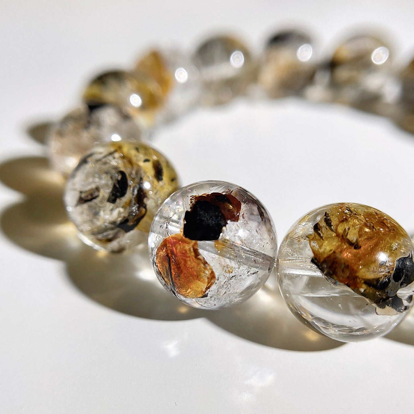 Black & Yellow Skeleton Herkimer Diamond Beaded Bracelet 閃靈骸骨