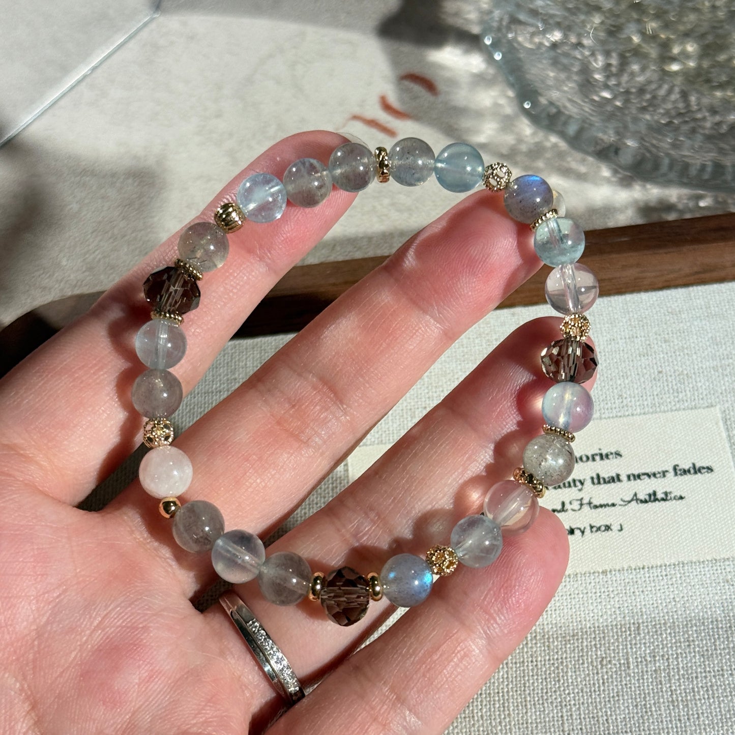 Aquamarine Labradorite Rose Quartz 7mm Trio Stone Bead Bracelet