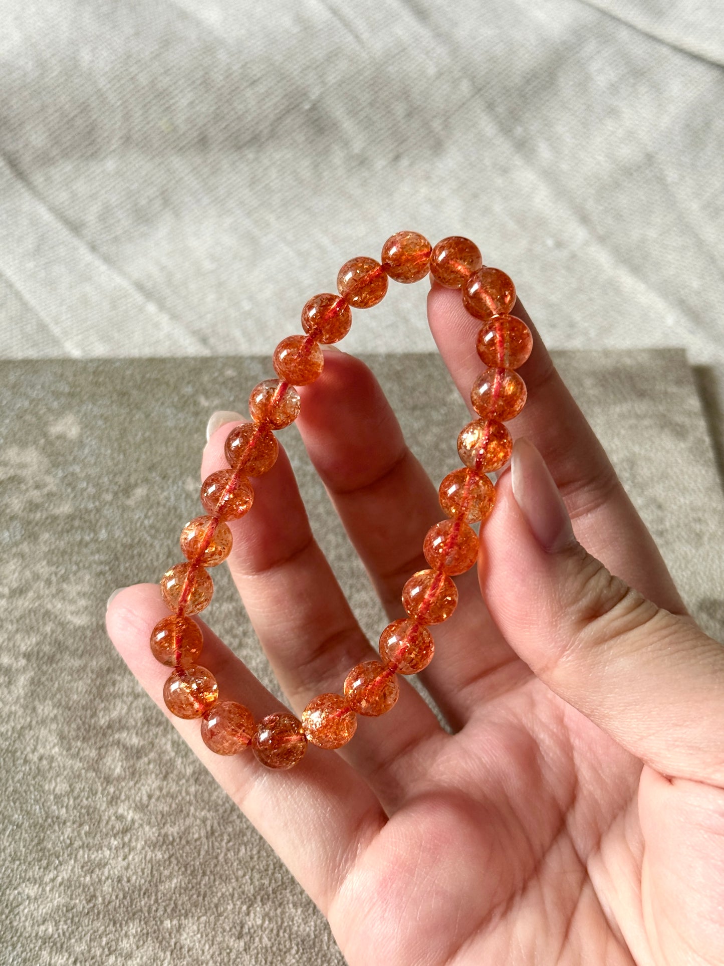 Premium Quality Golden Strawberry Orange Sunstone Beaded Bracelet