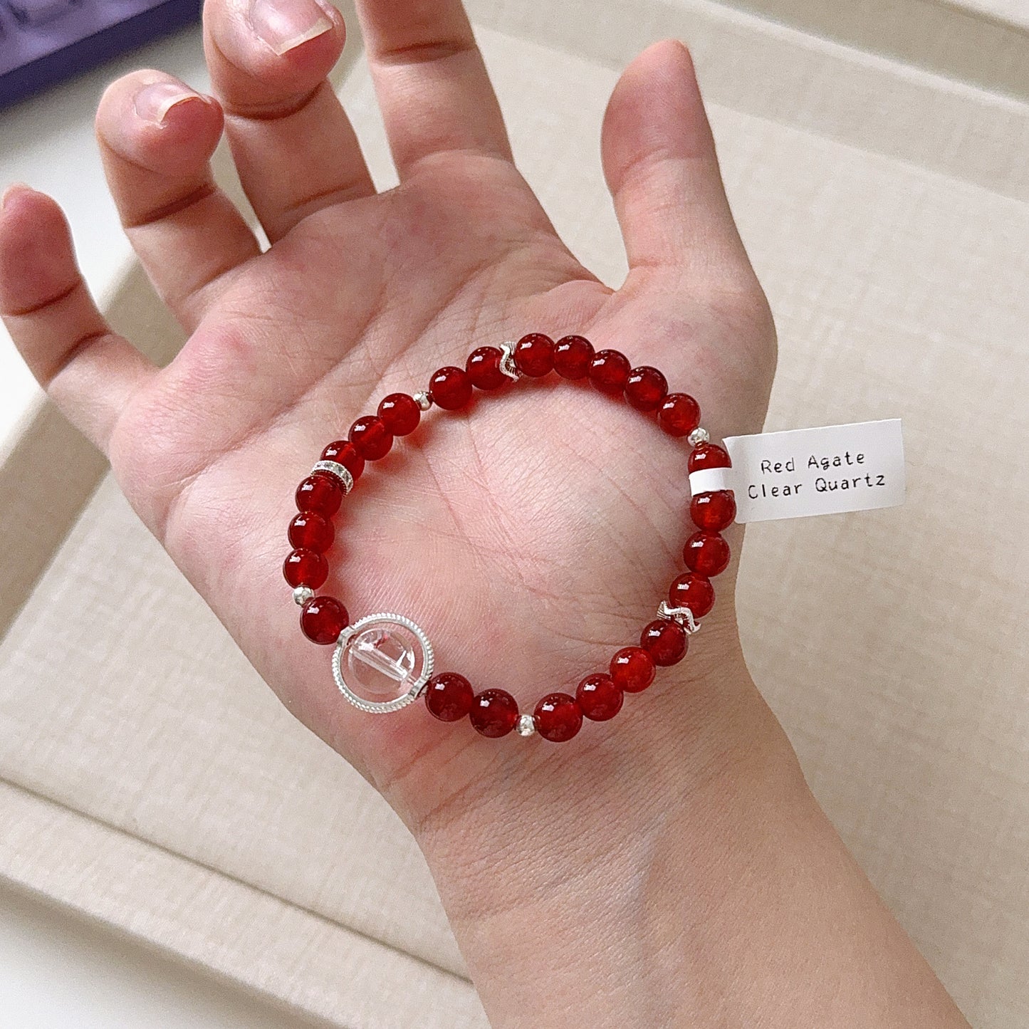 Red Agate Cornelian Lucky Stone with Clear Quartz