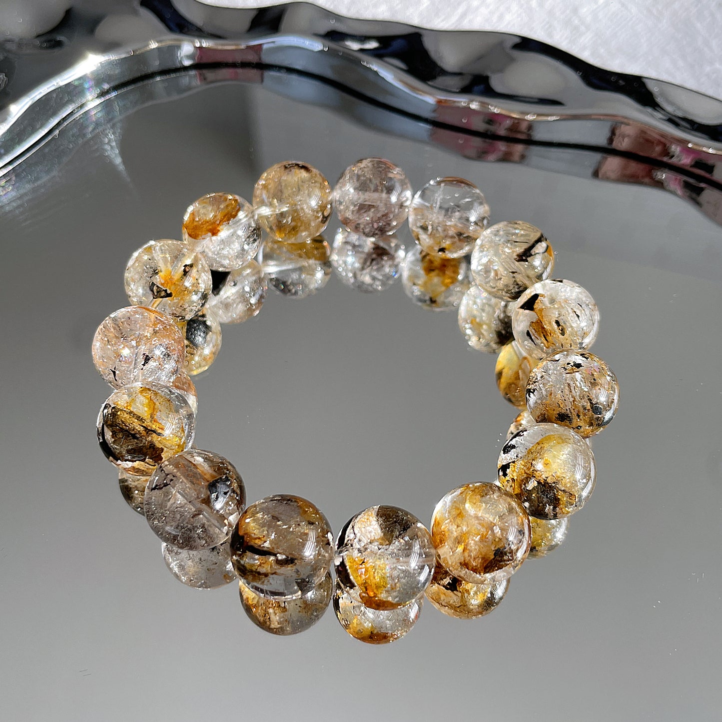 Black & Yellow Skeleton Herkimer Diamond Beaded Bracelet 閃靈骸骨