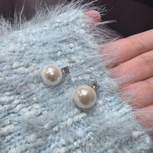 Pearl Stud Earrings with Sterling Silver and Zirconia