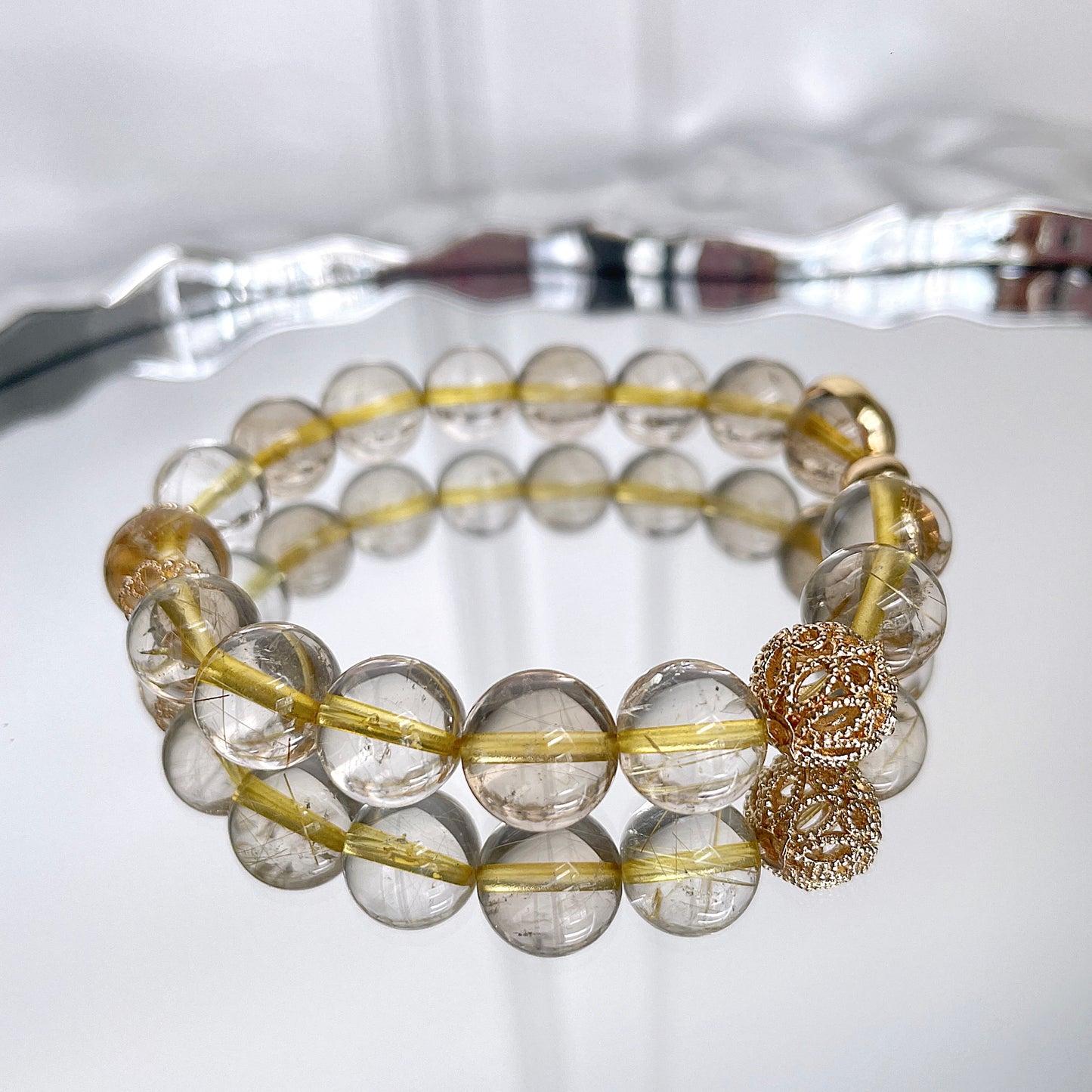 Golden Rutile Quartz Beaded Bracelet