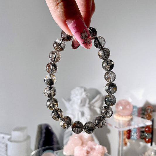 Black & Yellow Skeleton Herkimer Diamond Beaded Bracelet