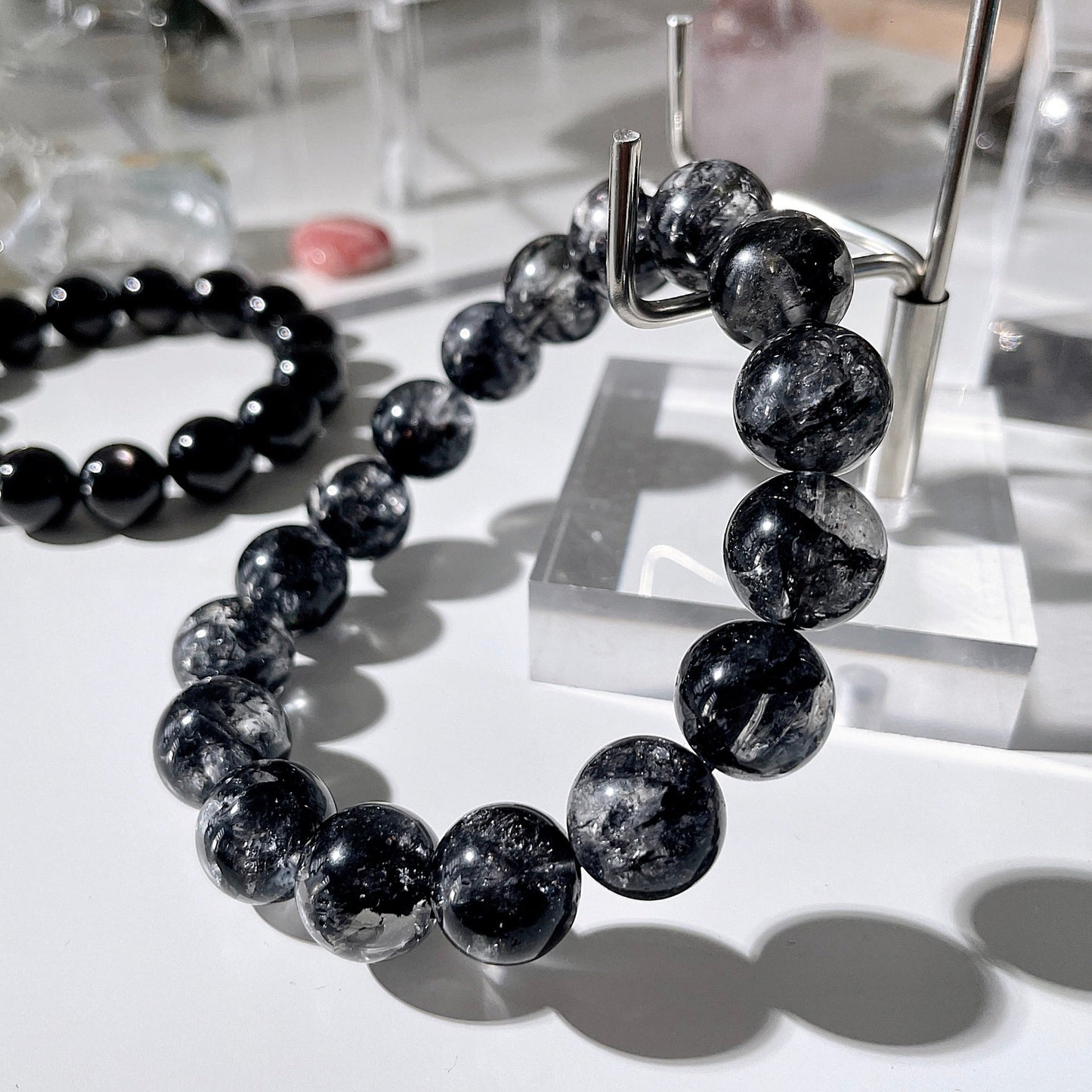 Black Herkimer Diamond Beaded Bracelet
