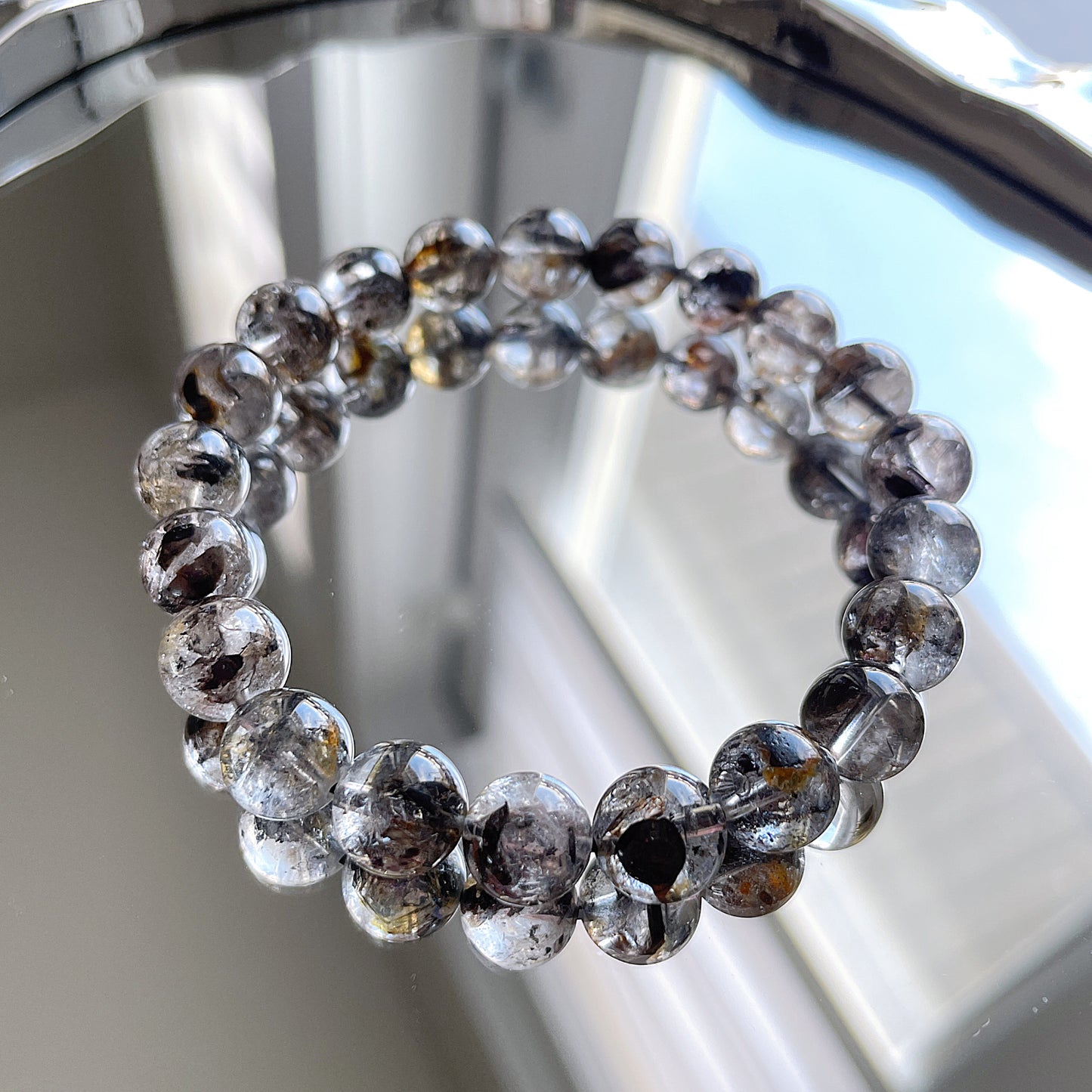 Black & Yellow Skeleton Herkimer Diamond Beaded Bracelet