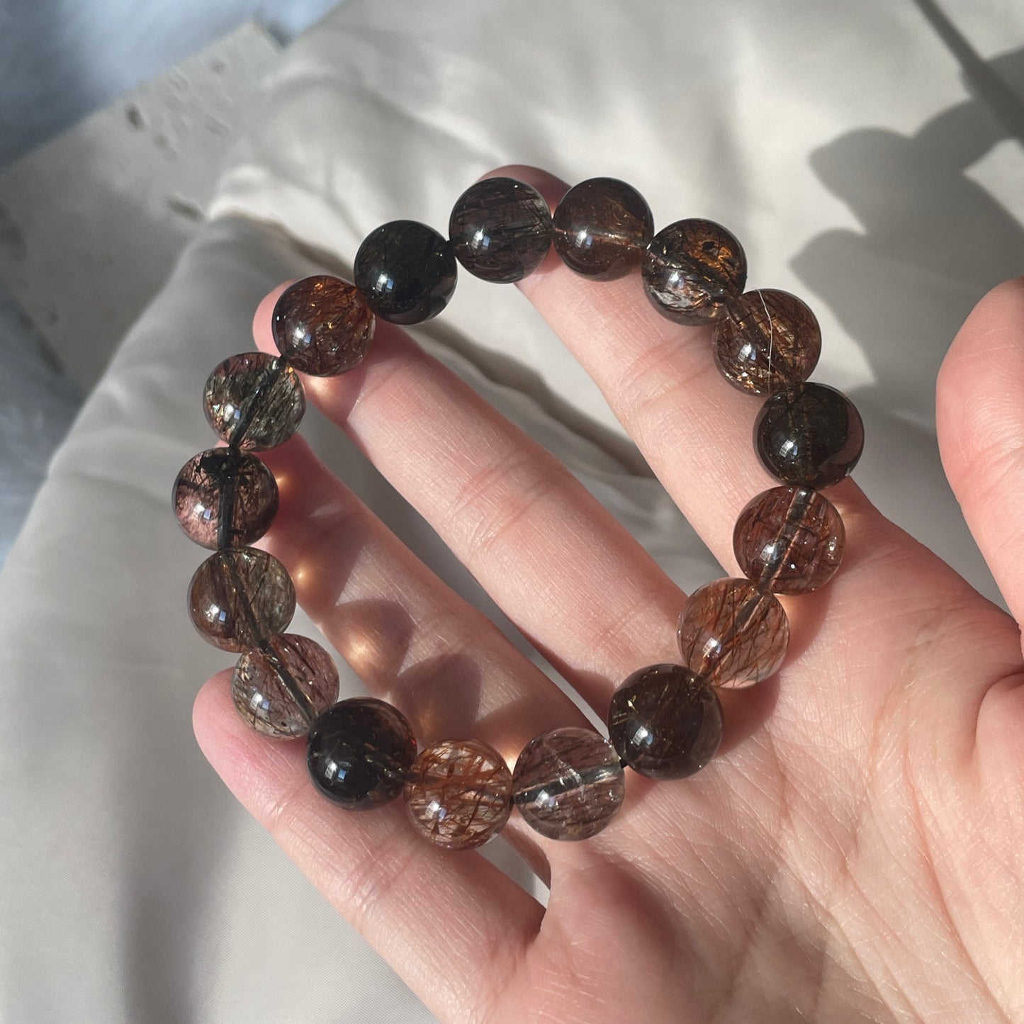 Black Gold Super Seven/ Rutilated Quartz Bead Bracelet