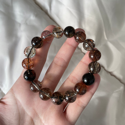 Black Gold Super Seven/ Rutilated Quartz Bead Bracelet