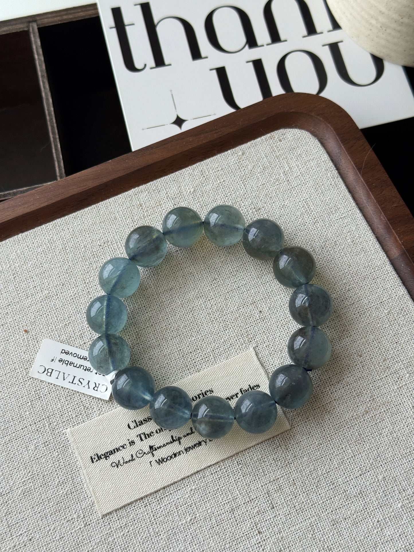 Natural Greyish Aquamarine 12.9mm Beaded Bracelet