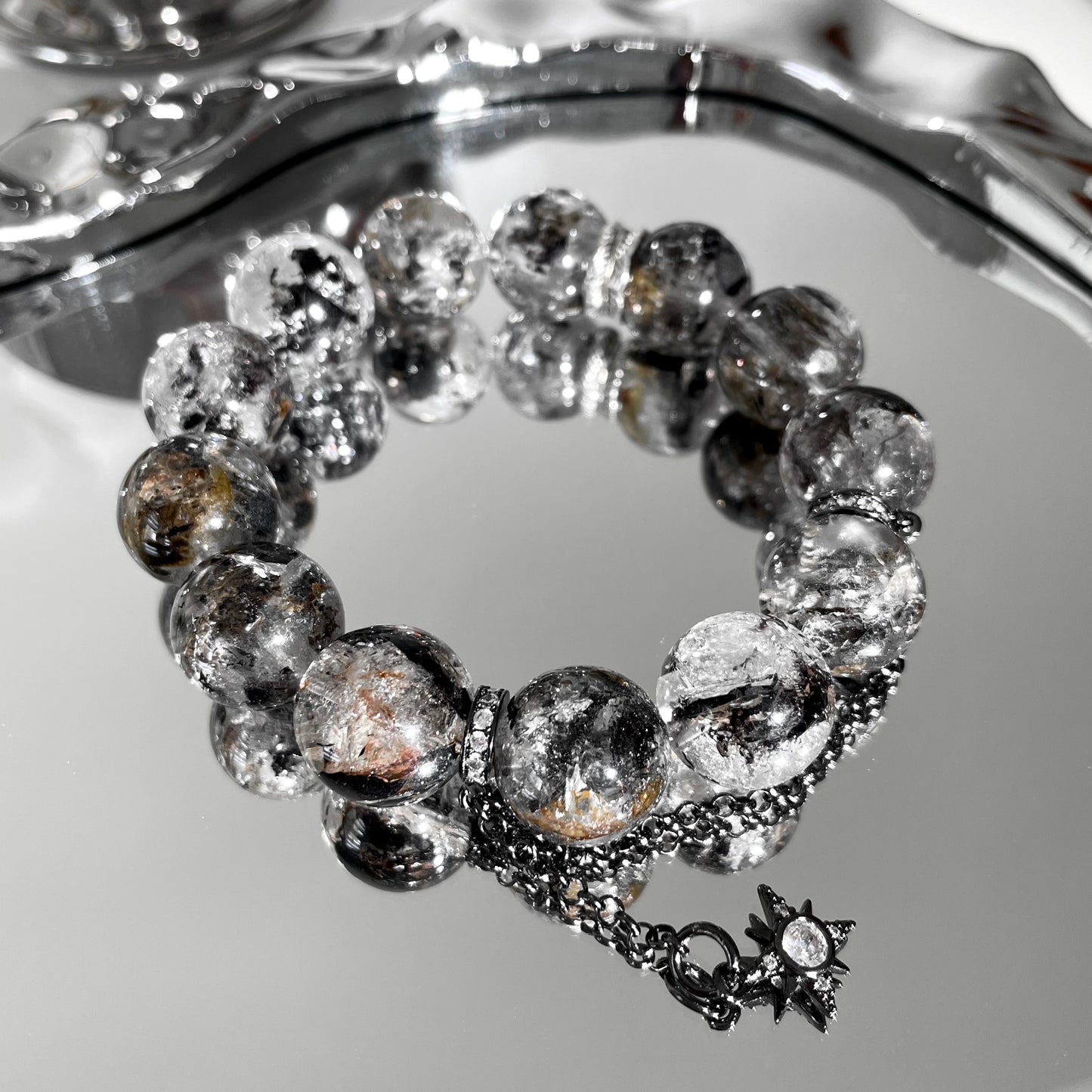 Yellow Black Herkimer Diamond Beaded Bracelet