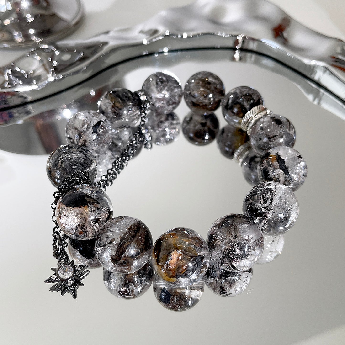 Yellow Black Herkimer Diamond Beaded Bracelet