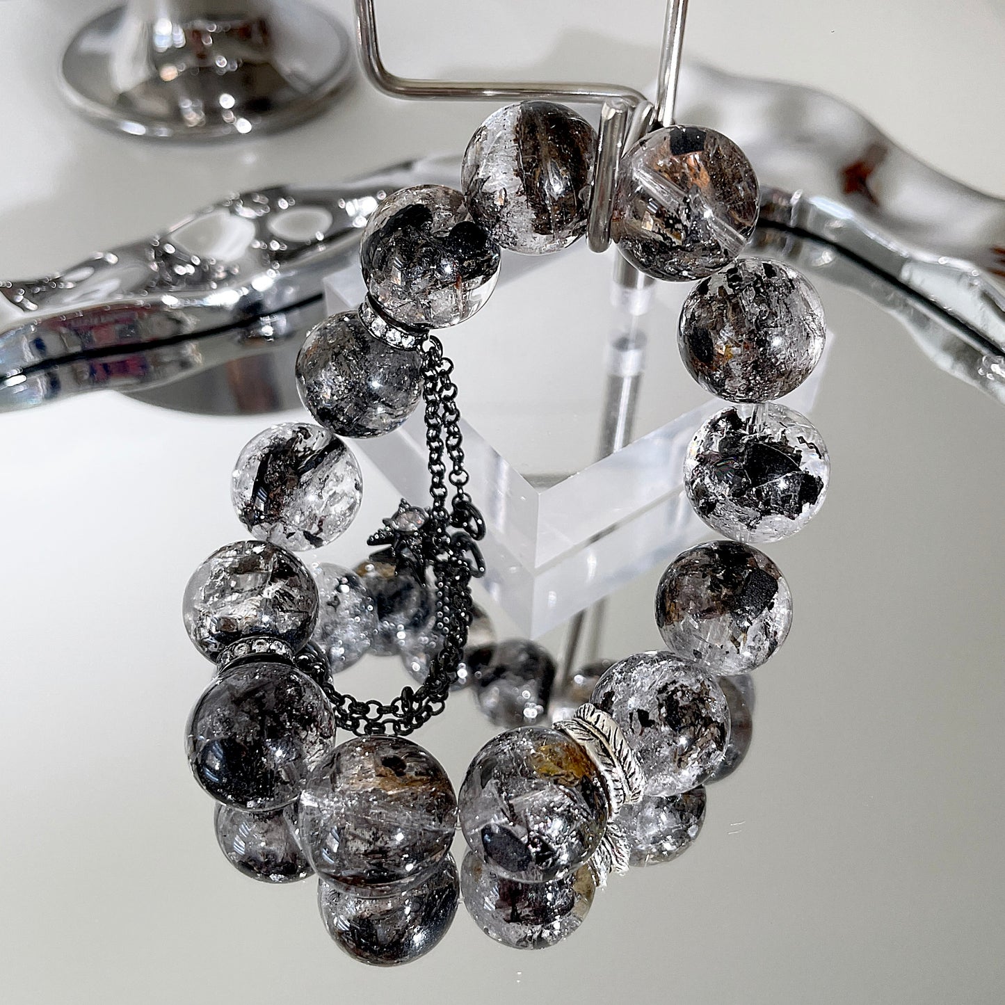 Yellow Black Herkimer Diamond Beaded Bracelet