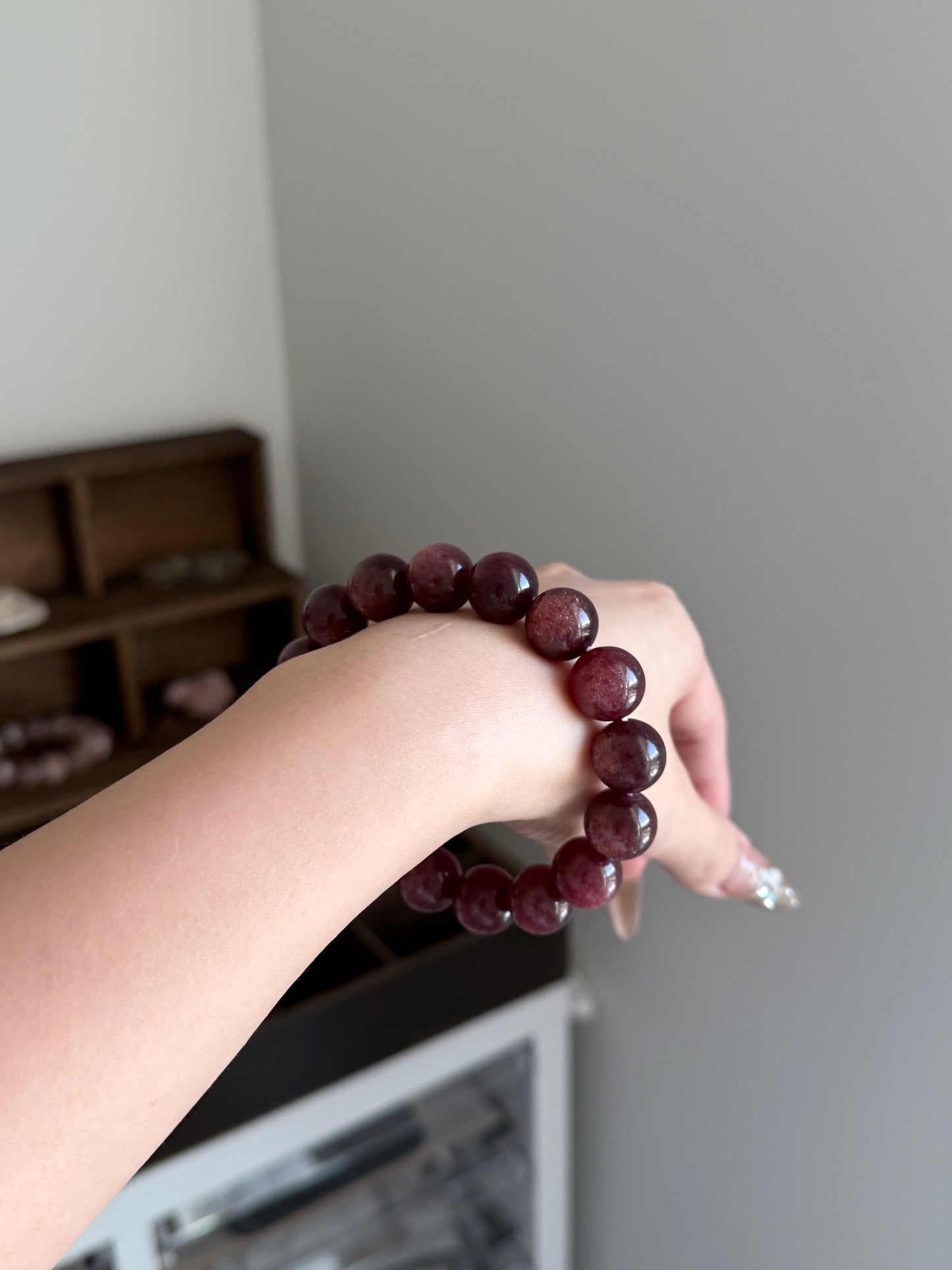 Natural Starlight Strawberry Quartz 13mm Beaded Bracelet