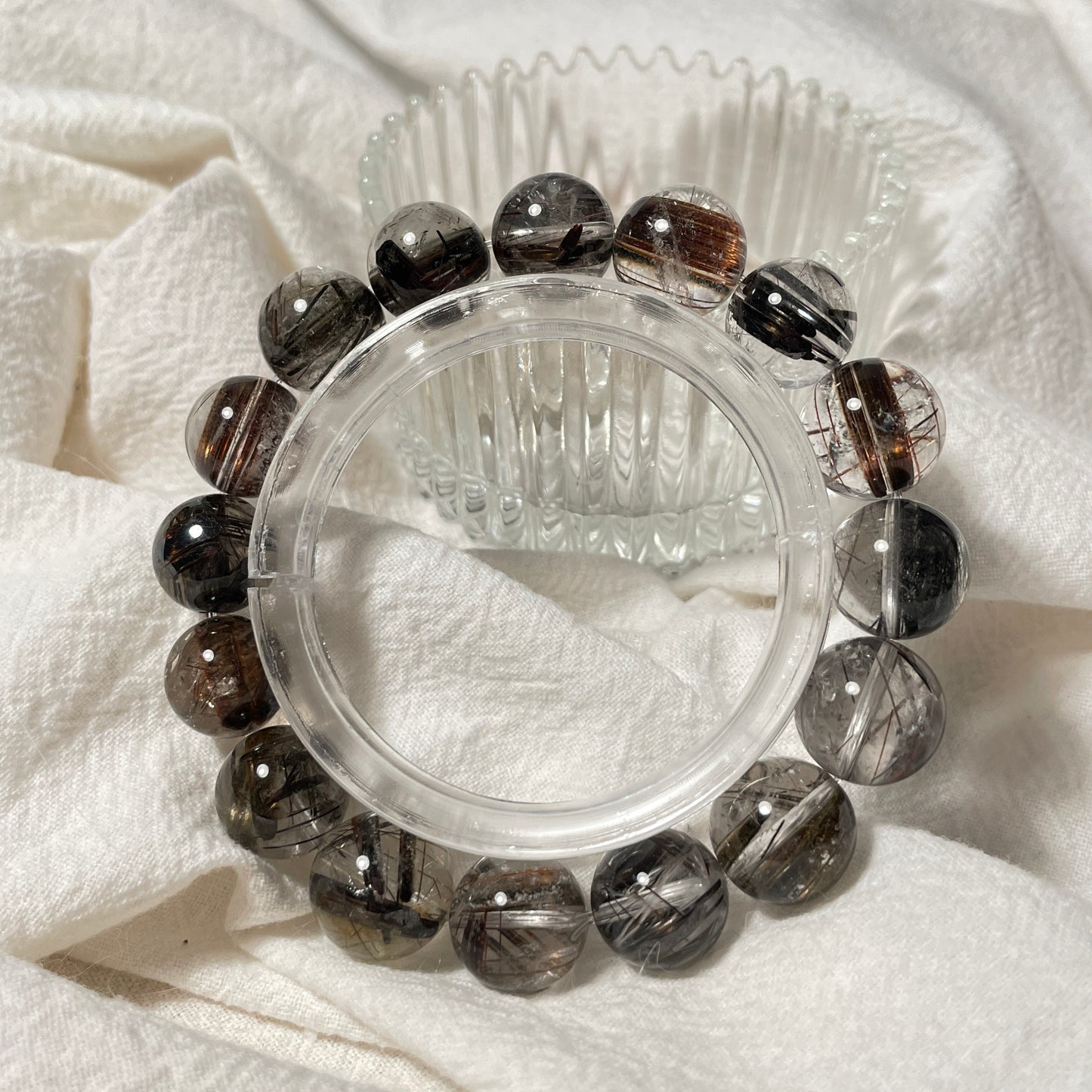 Black Gold Rutilated Quartz Bead Bracelet