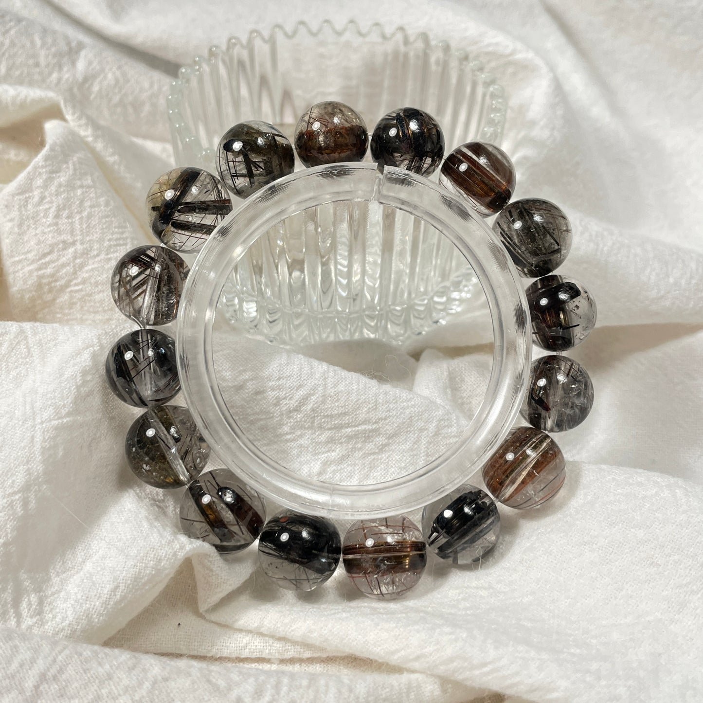 Black Gold Rutilated Quartz Bead Bracelet