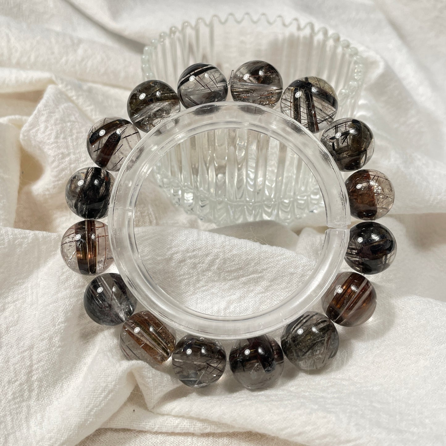 Black Gold Rutilated Quartz Bead Bracelet