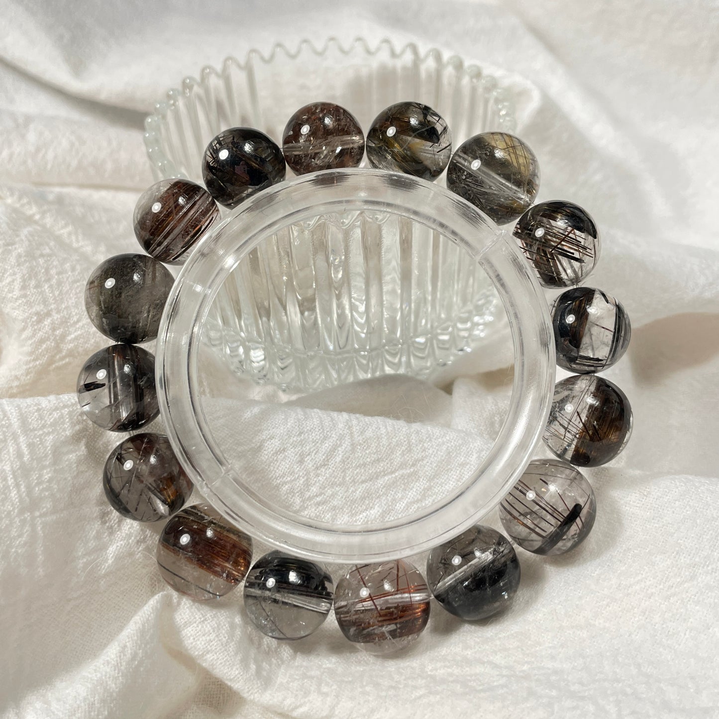 Black Gold Rutilated Quartz Bead Bracelet