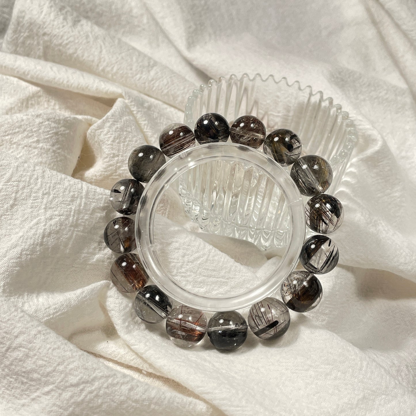 Black Gold Rutilated Quartz Bead Bracelet