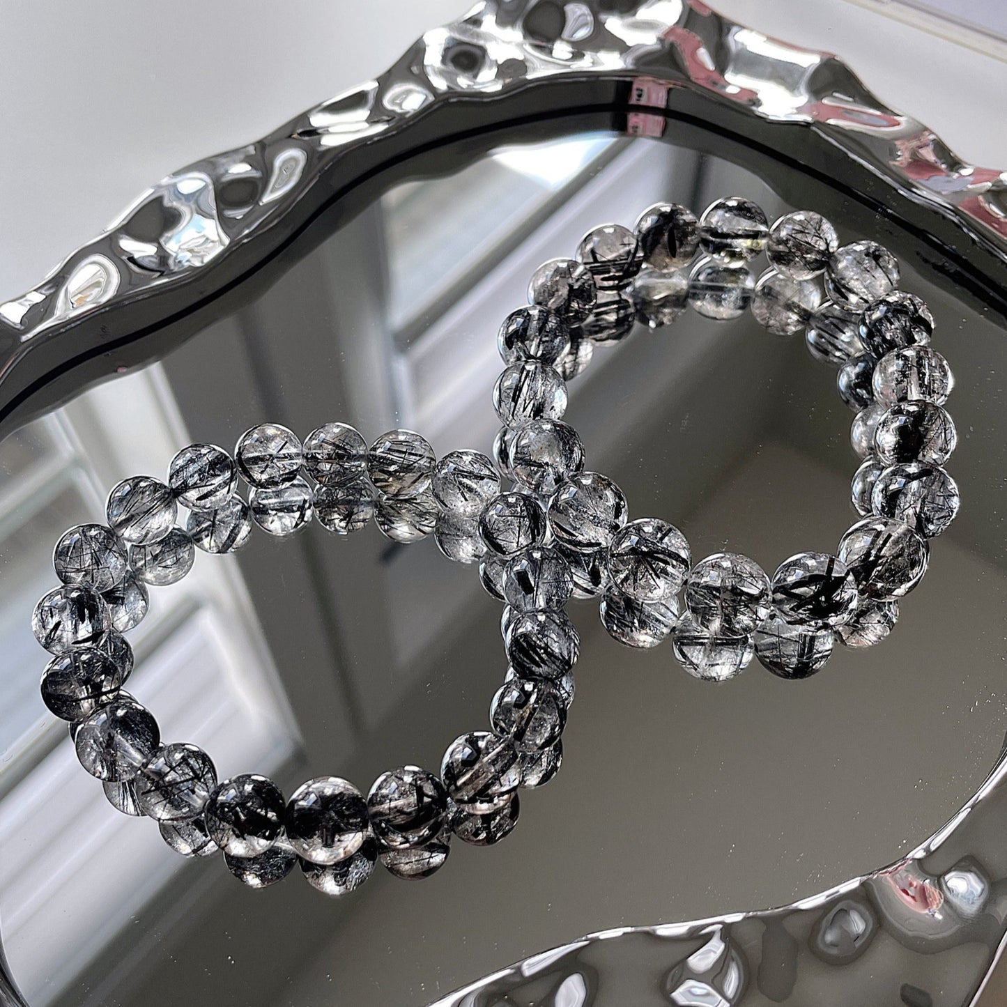 Black Rutile Quartz Beaded Bracelet