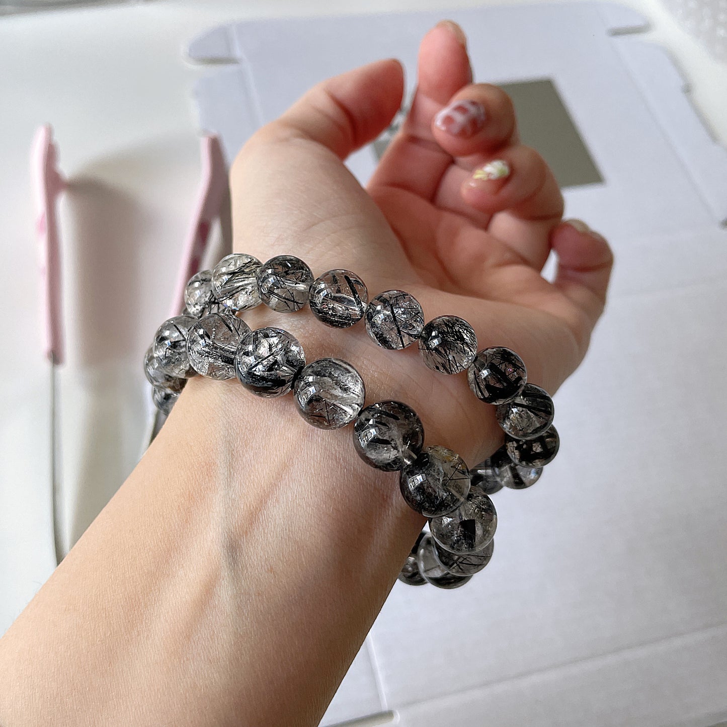 Black Rutile Quartz Beaded Bracelet