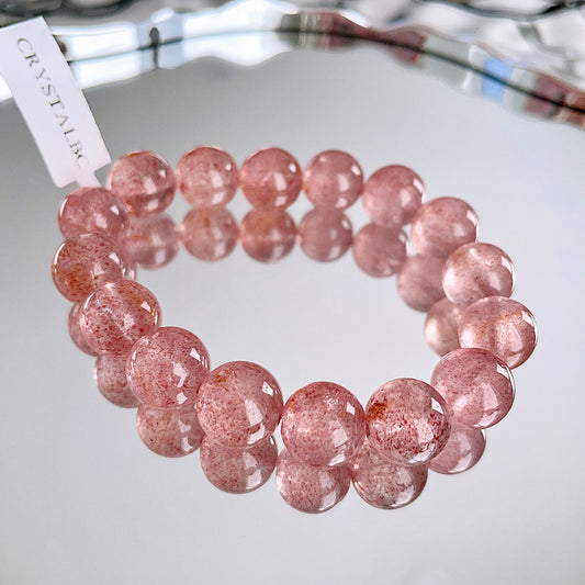 White Base Strawberry Quartz Beaded Bracelet
