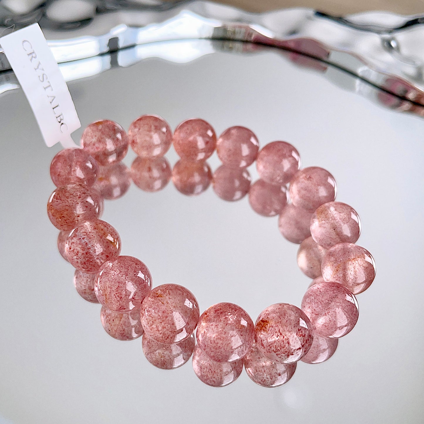 White Base Strawberry Quartz Beaded Bracelet
