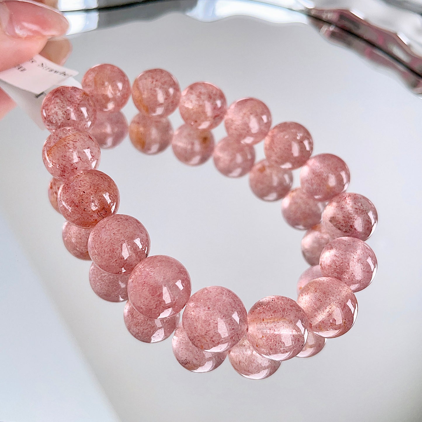 White Base Strawberry Quartz Beaded Bracelet