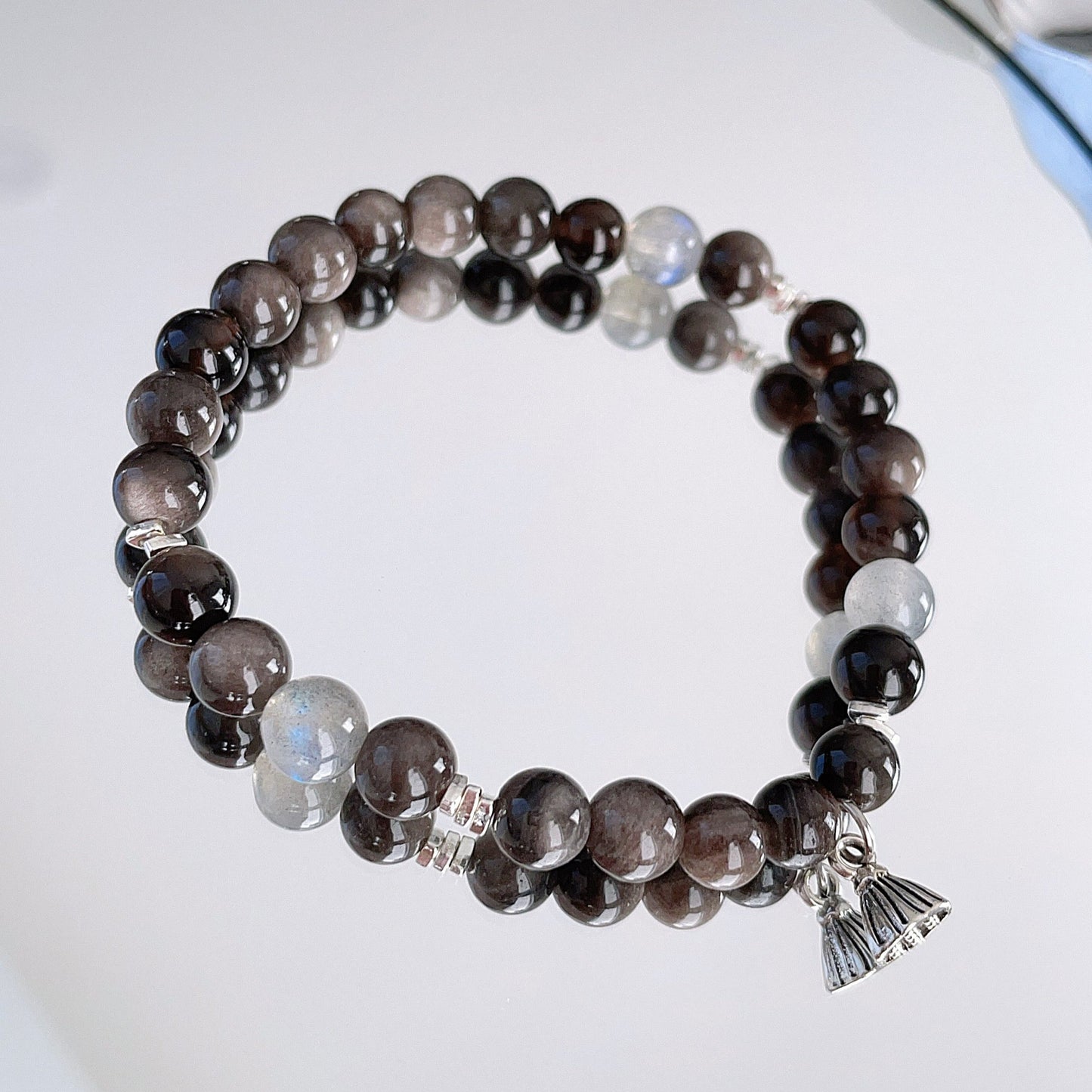 Obsidian Labradorite Beaded Bracelet