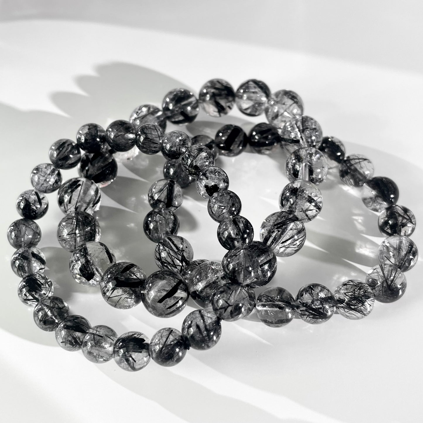 Black Rutile Quartz Beaded Bracelet