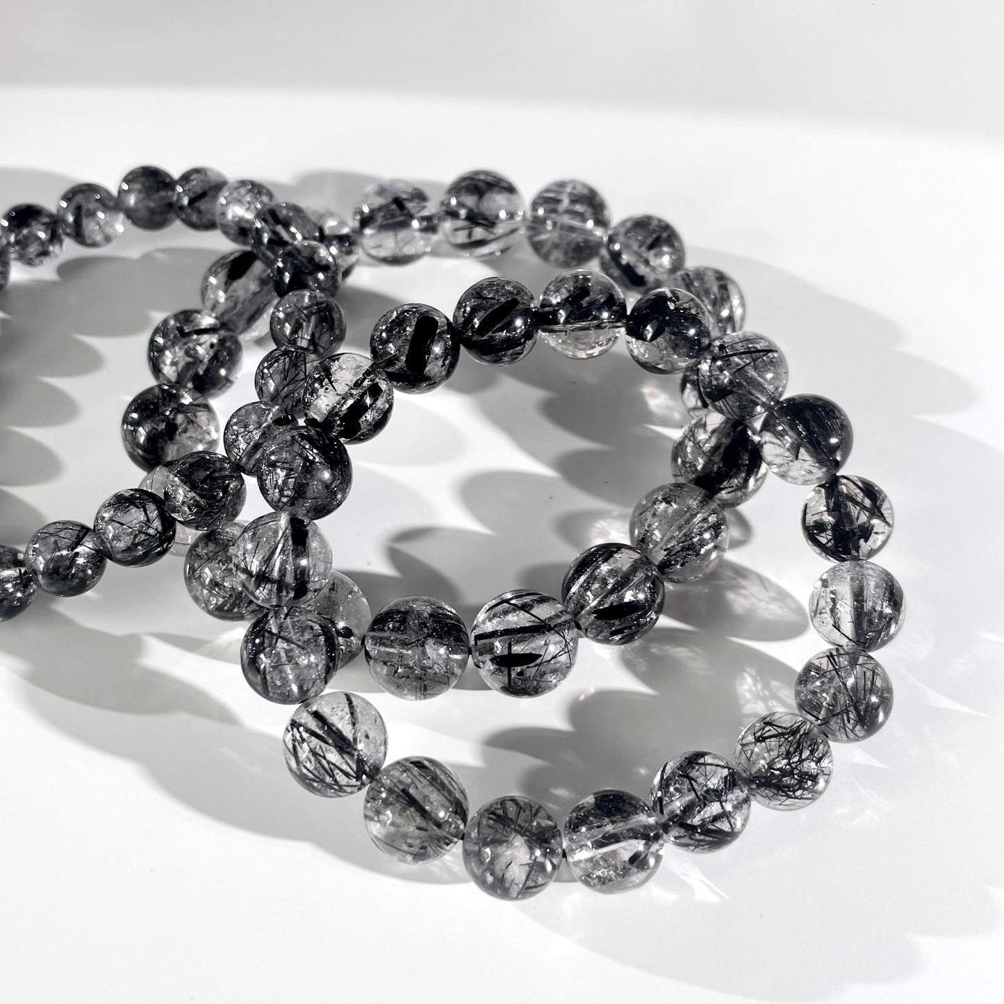 Black Rutile Quartz Beaded Bracelet