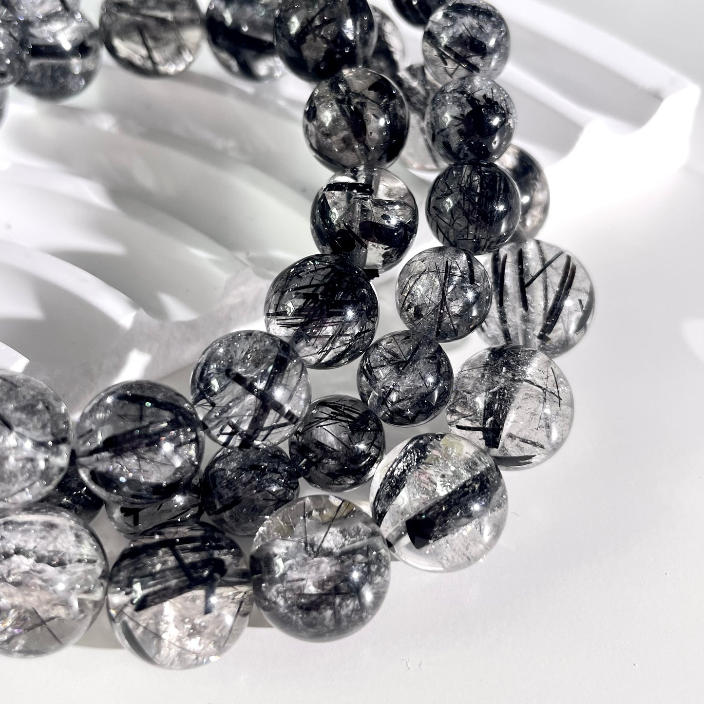 Black Rutile Quartz Beaded Bracelet