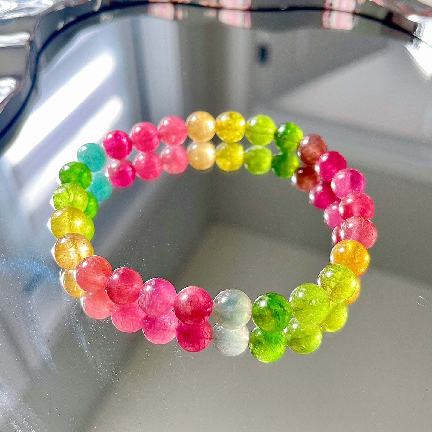 Rainbow Tourmaline Beaded Bracelet