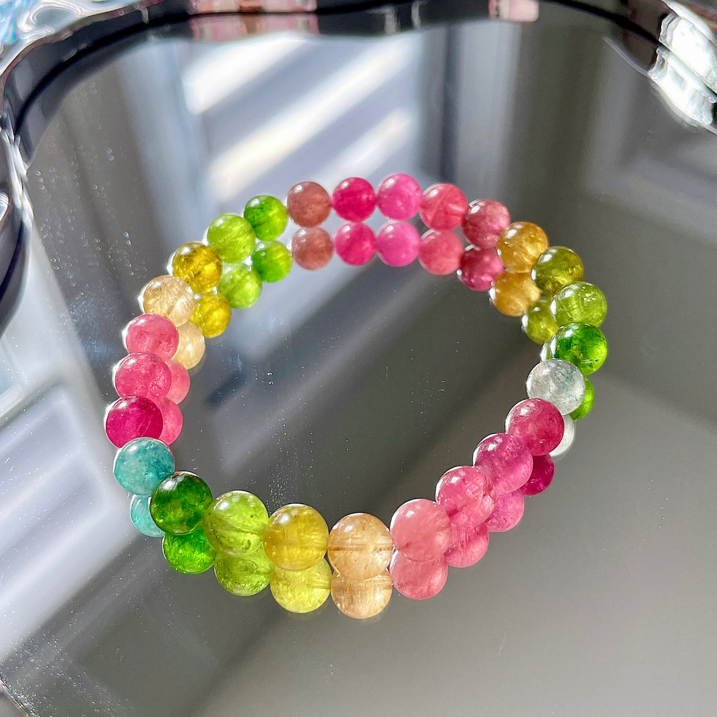 Rainbow Tourmaline Beaded Bracelet
