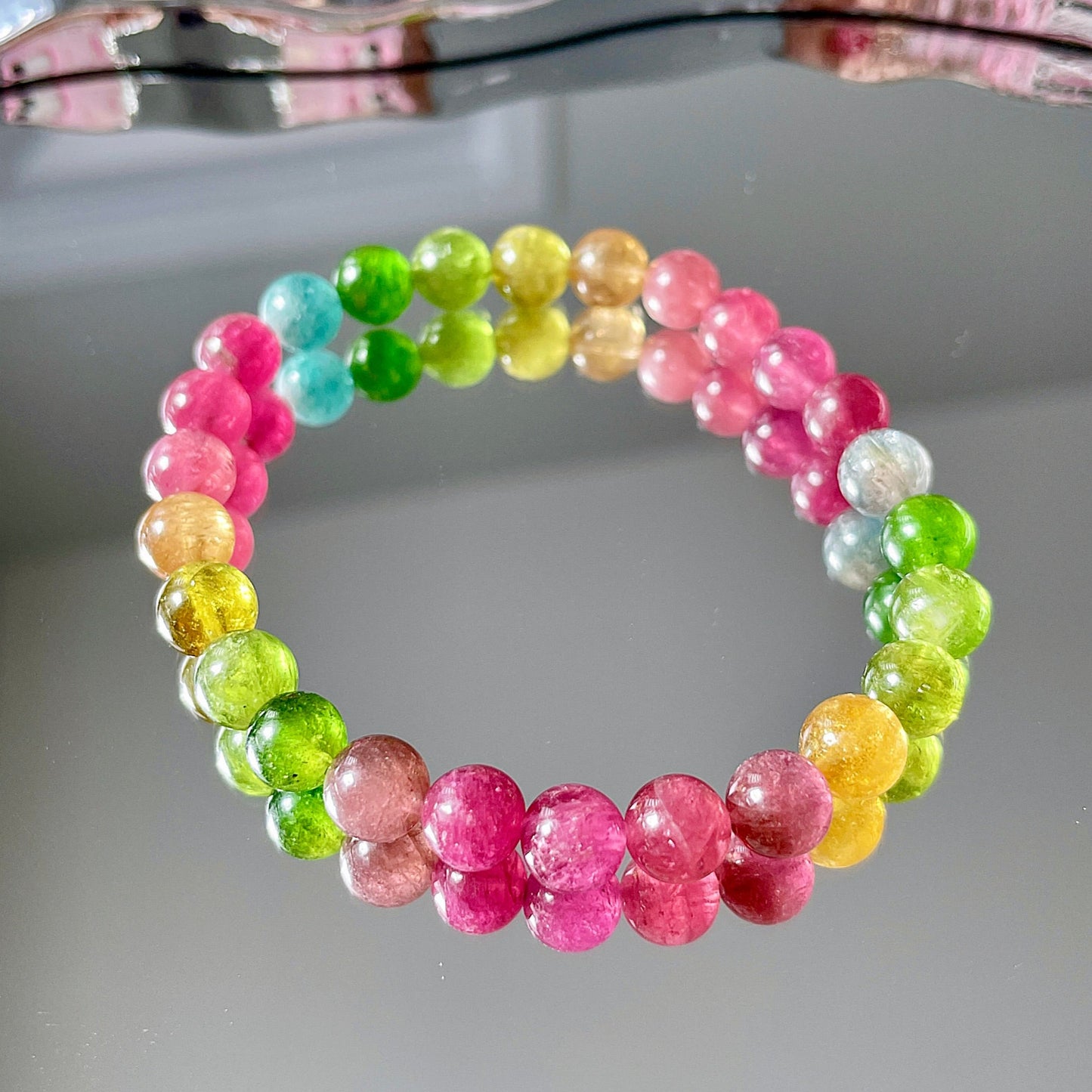 Rainbow Tourmaline Beaded Bracelet
