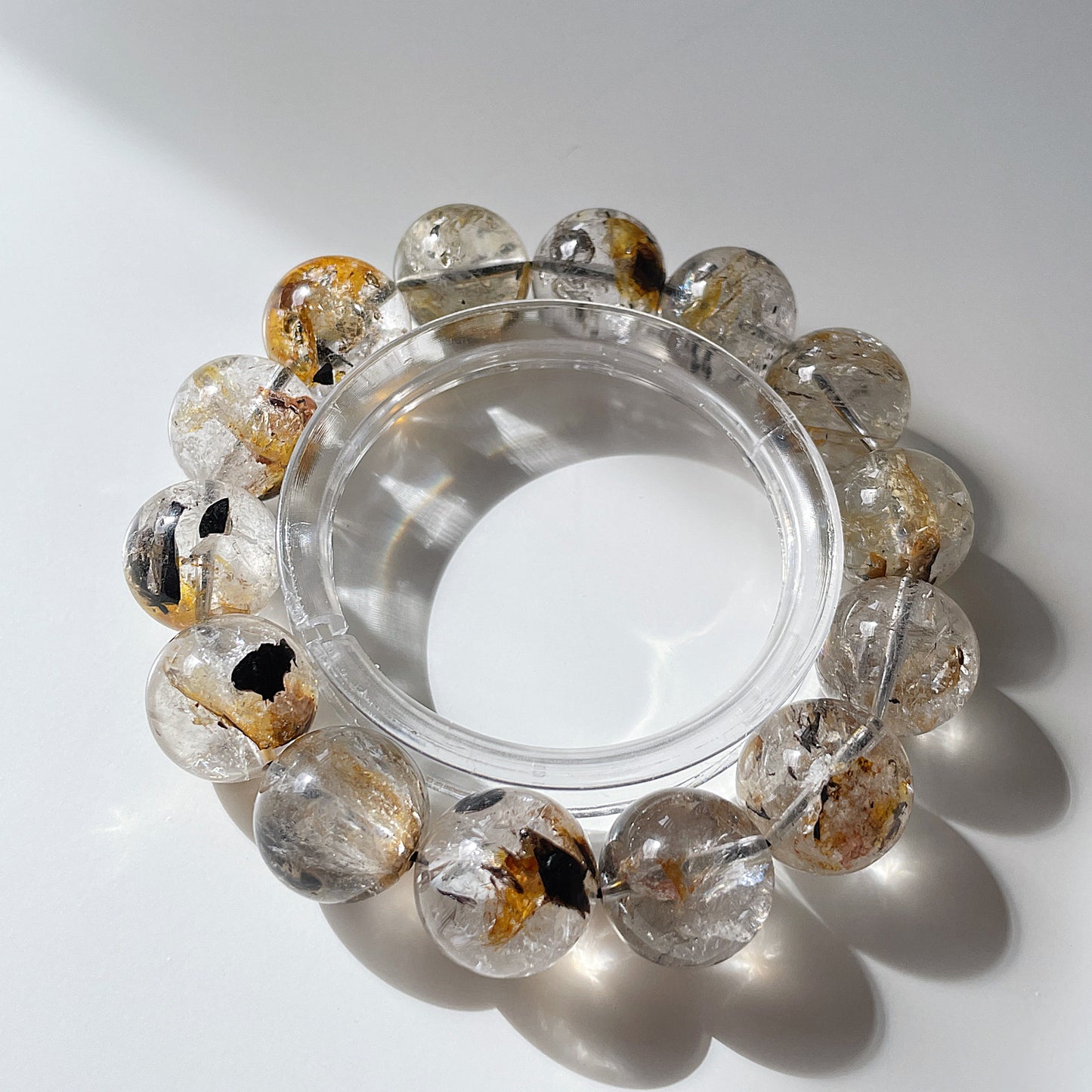 Black & Yellow Skeleton Herkimer Diamond Beaded Bracelet 黑金骸骨閃靈