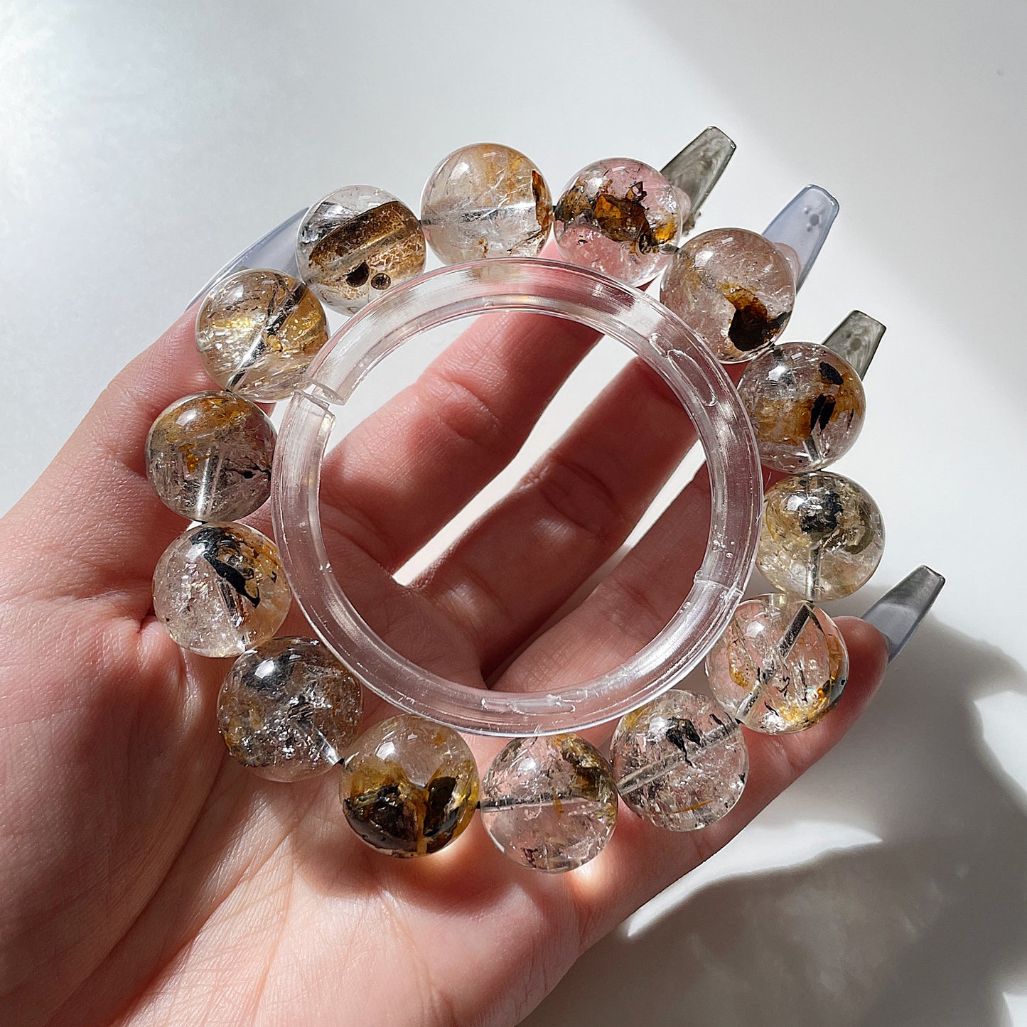 Black & Yellow Skeleton Herkimer Diamond Beaded Bracelet 黑金骸骨閃靈