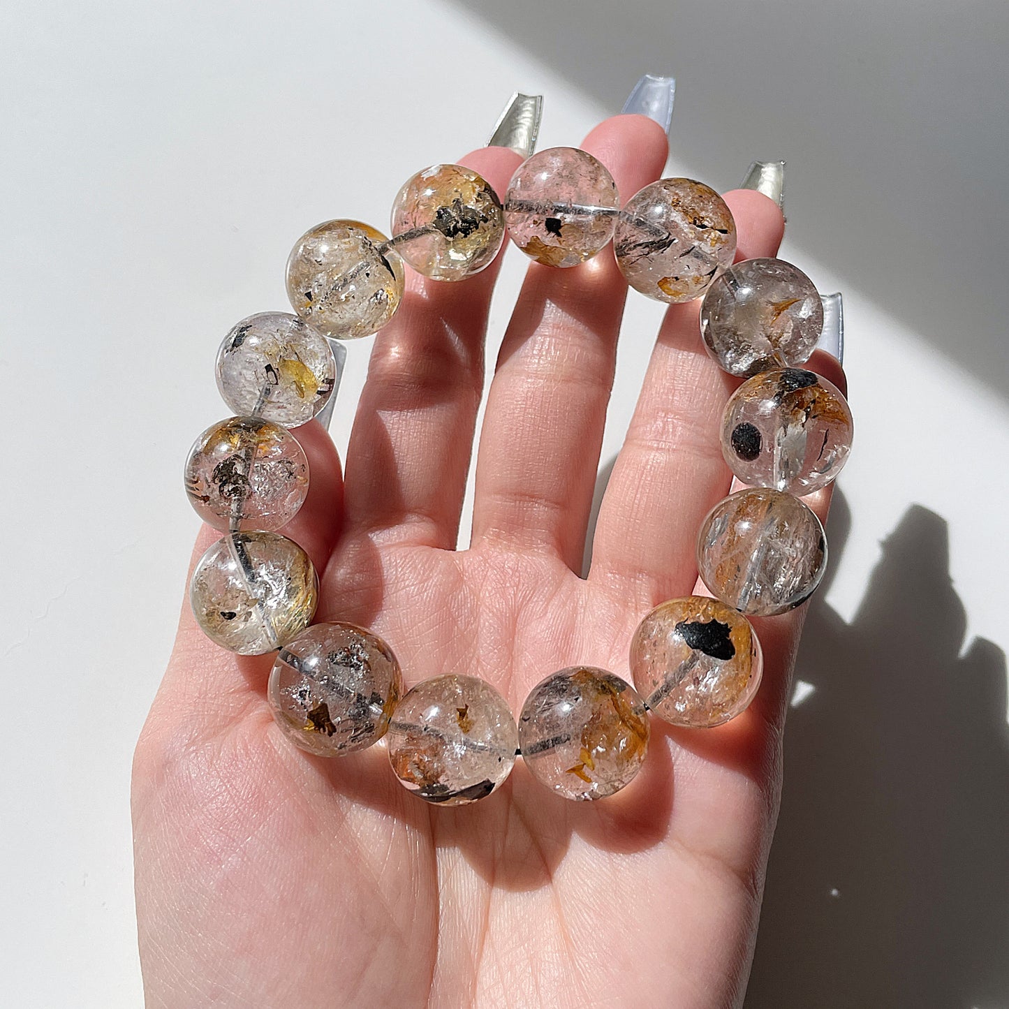 Black & Yellow Skeleton Herkimer Diamond Beaded Bracelet 黑金骸骨閃靈