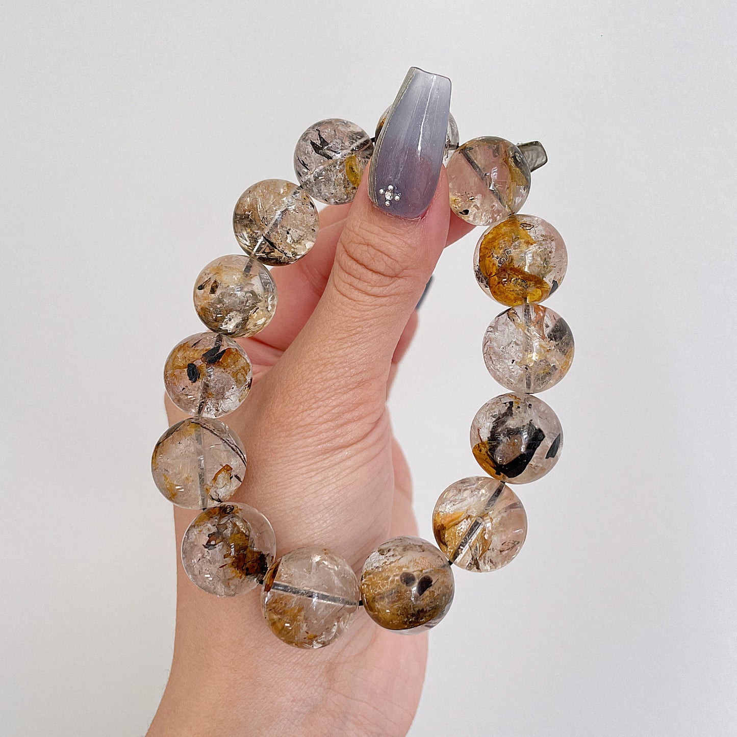 Black & Yellow Skeleton Herkimer Diamond Beaded Bracelet 黑金骸骨閃靈