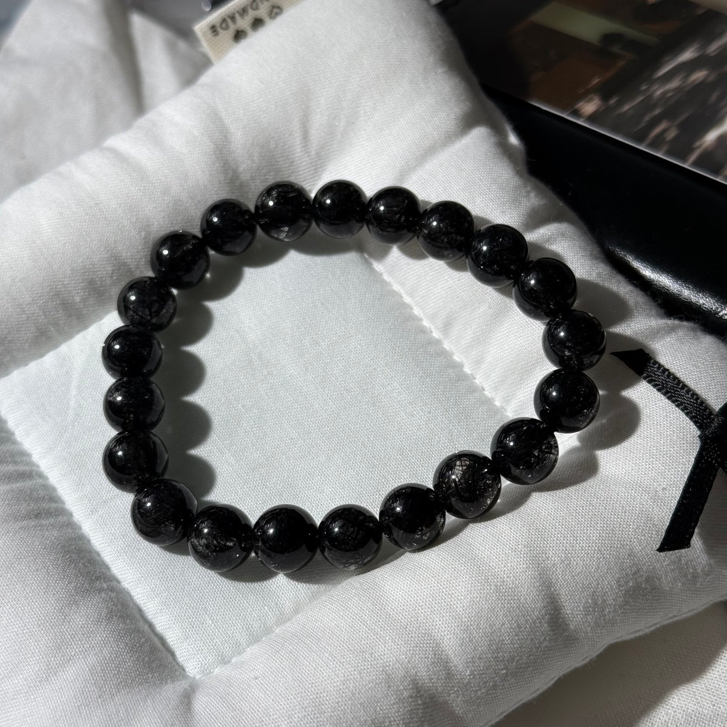 Black Rutile Quartz Beaded Bracelet