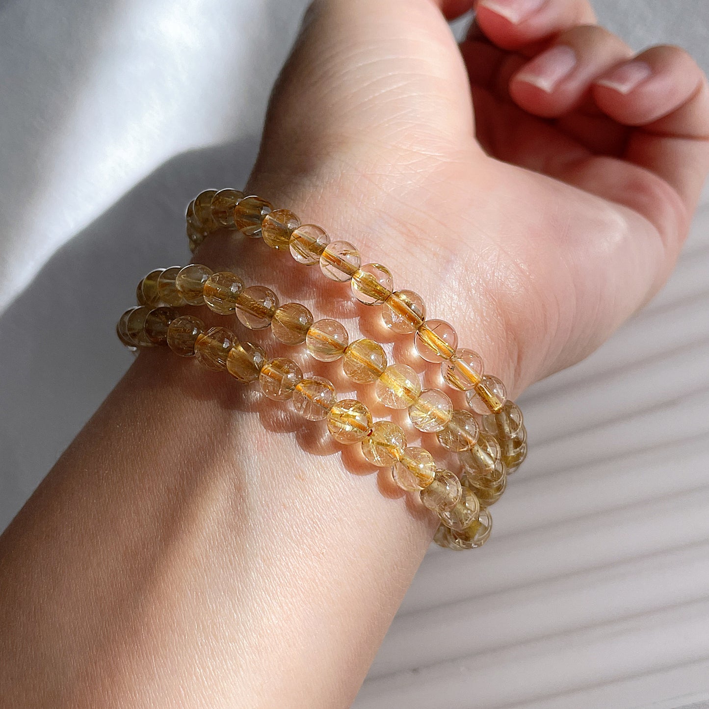 3 Laps Golden Rutile Quartz Beaded Bracelet