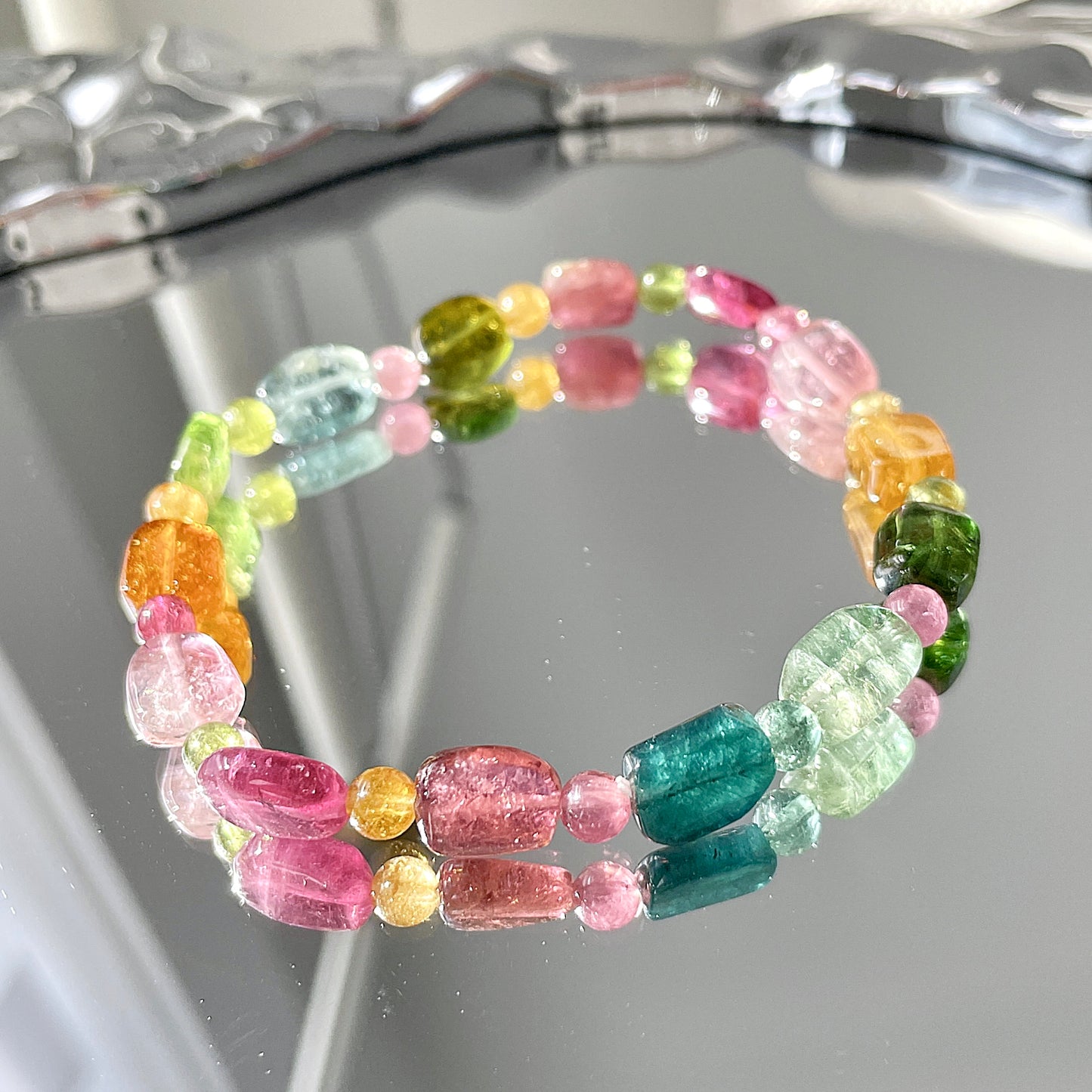 Rainbow Tourmaline Beaded Bracelet