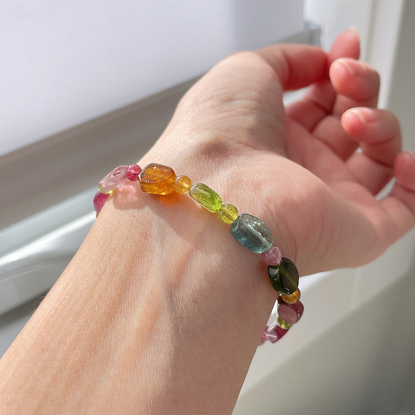 Rainbow Tourmaline Beaded Bracelet