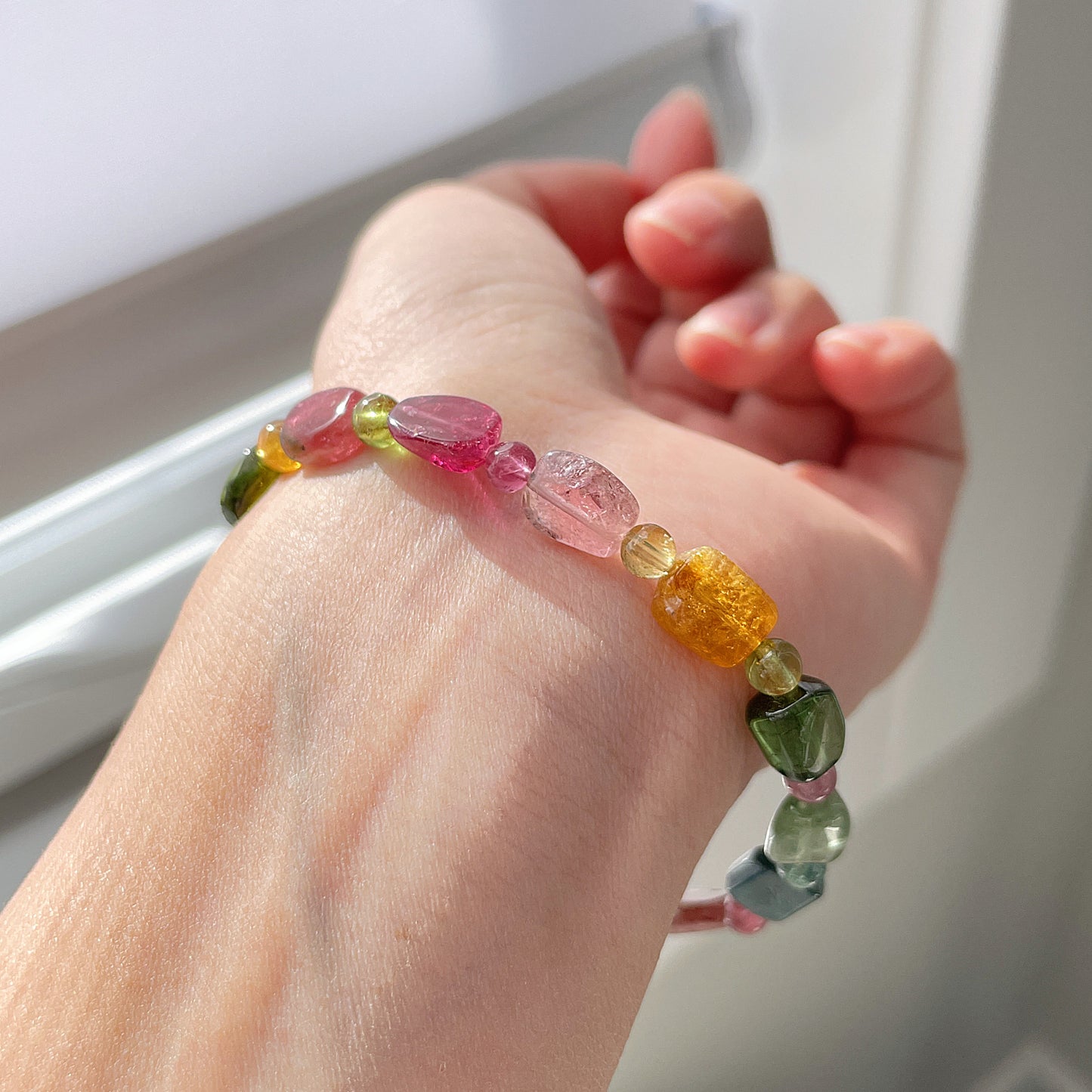 Rainbow Tourmaline Beaded Bracelet