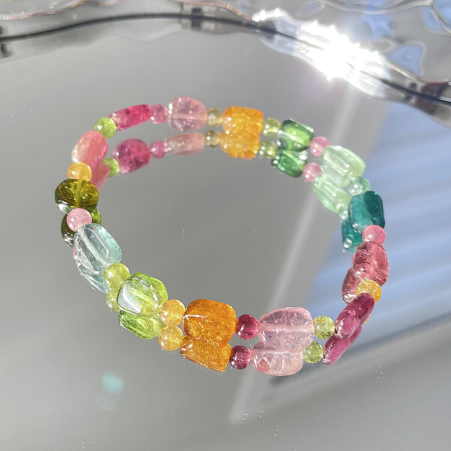 Rainbow Tourmaline Beaded Bracelet