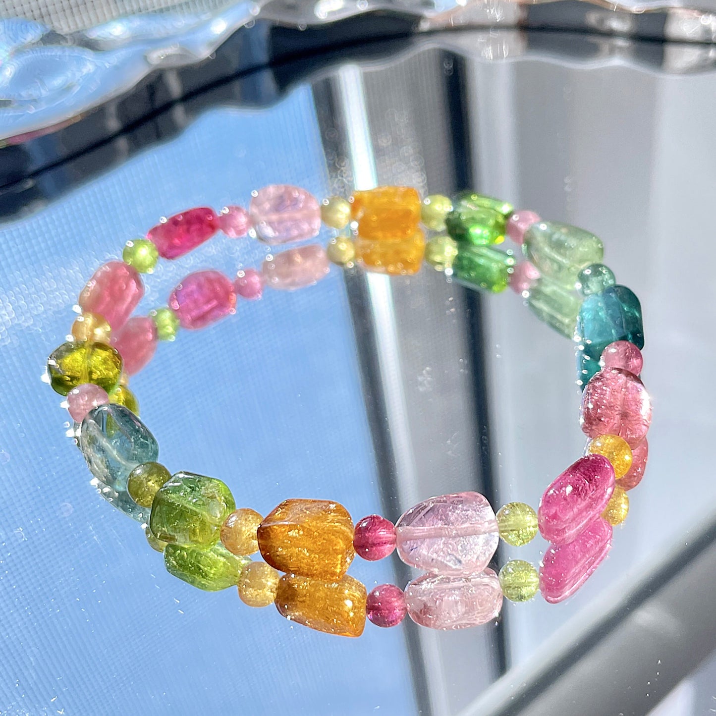 Rainbow Tourmaline Beaded Bracelet