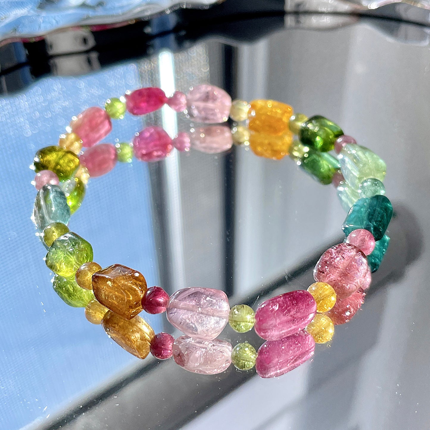 Rainbow Tourmaline Beaded Bracelet