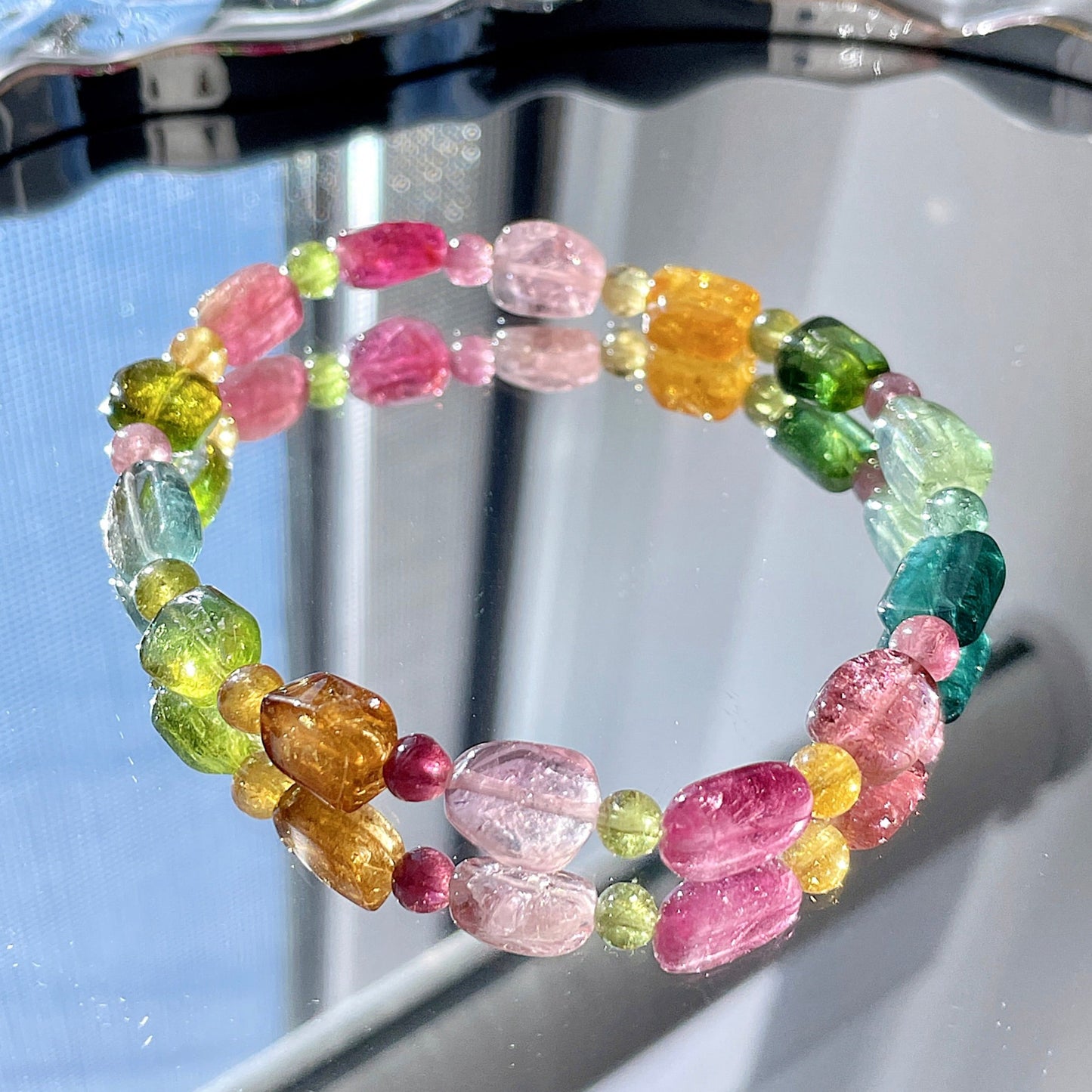Rainbow Tourmaline Beaded Bracelet