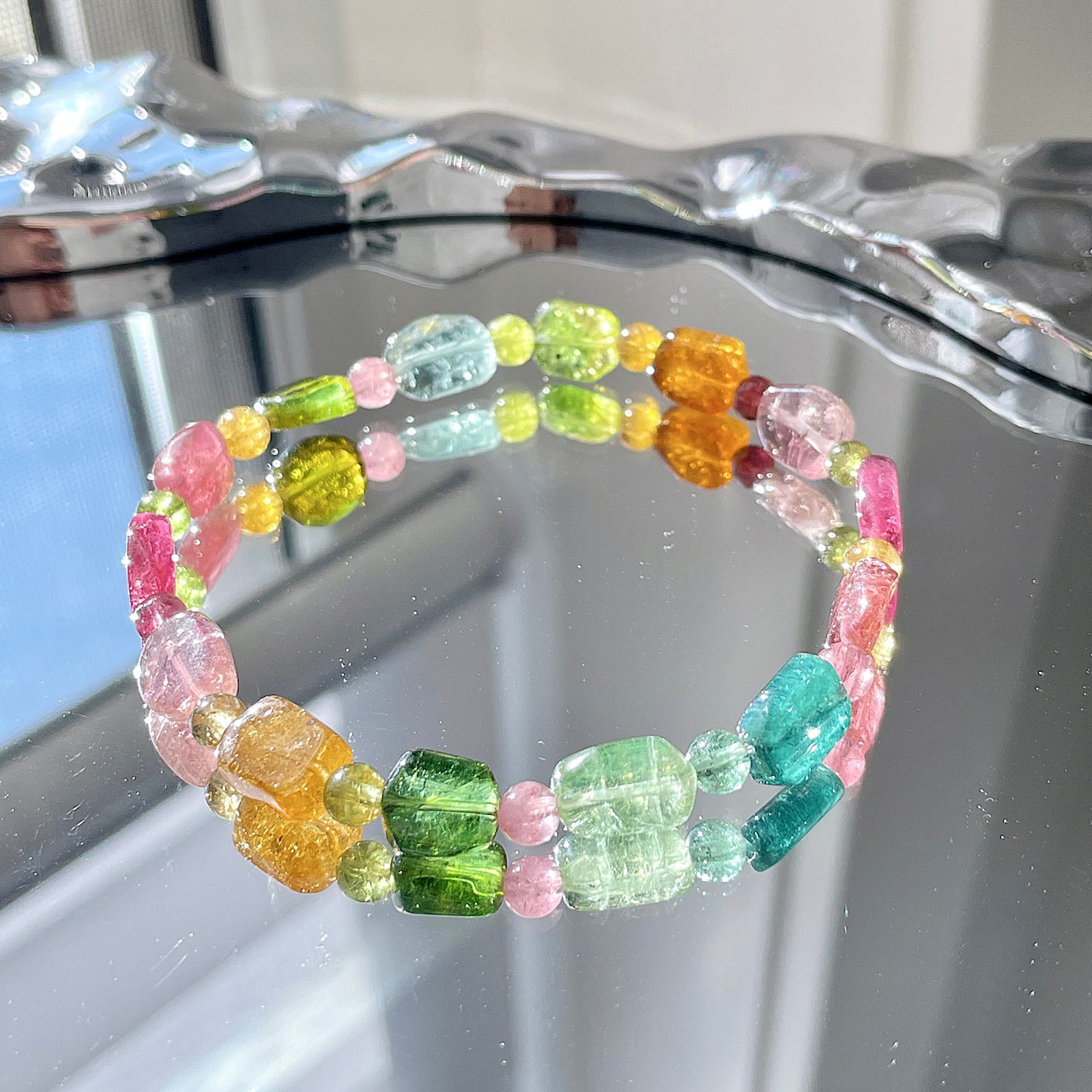 Rainbow Tourmaline Beaded Bracelet