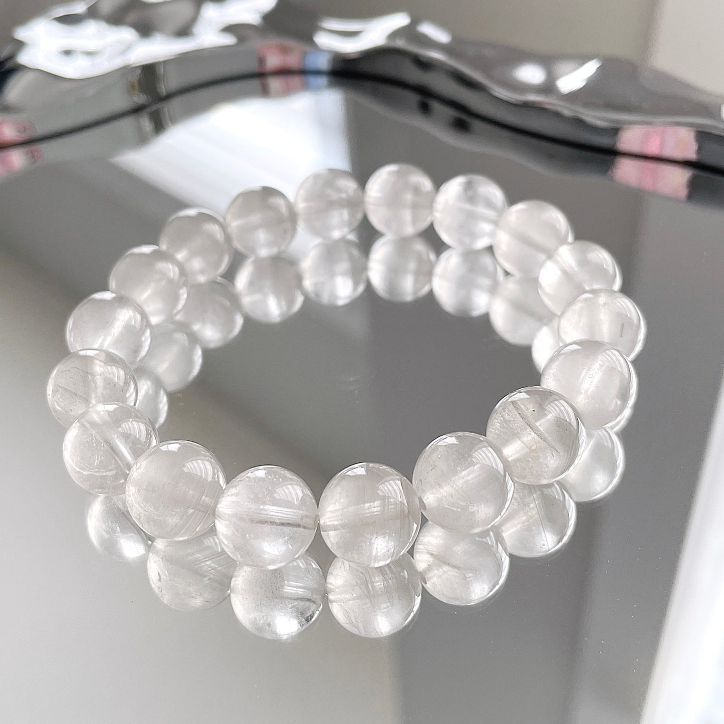 Grey Phantom Lithium Quartz Beaded Bracelet